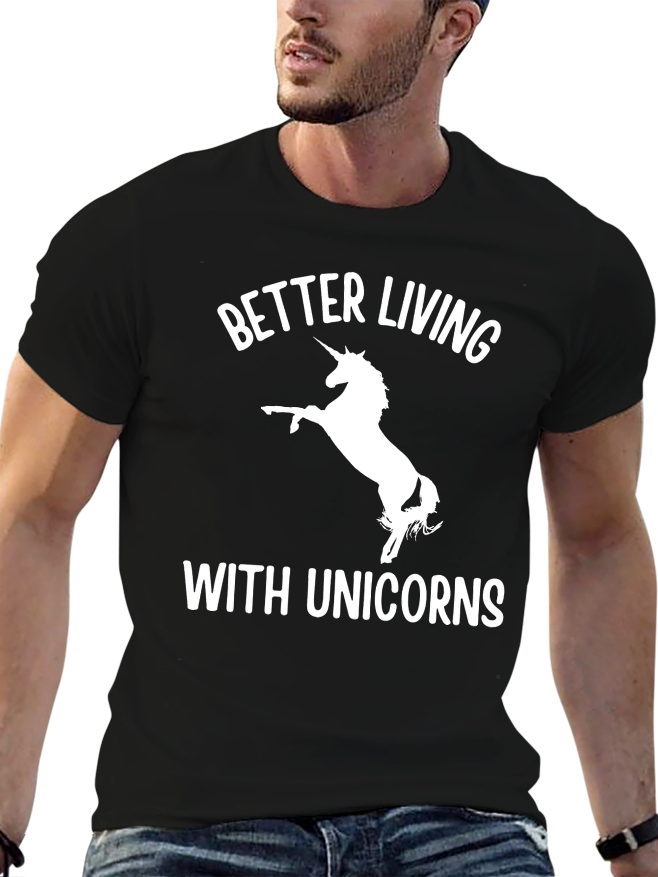 Black Better Living With Unicorns Graphic T-Shirt view 6