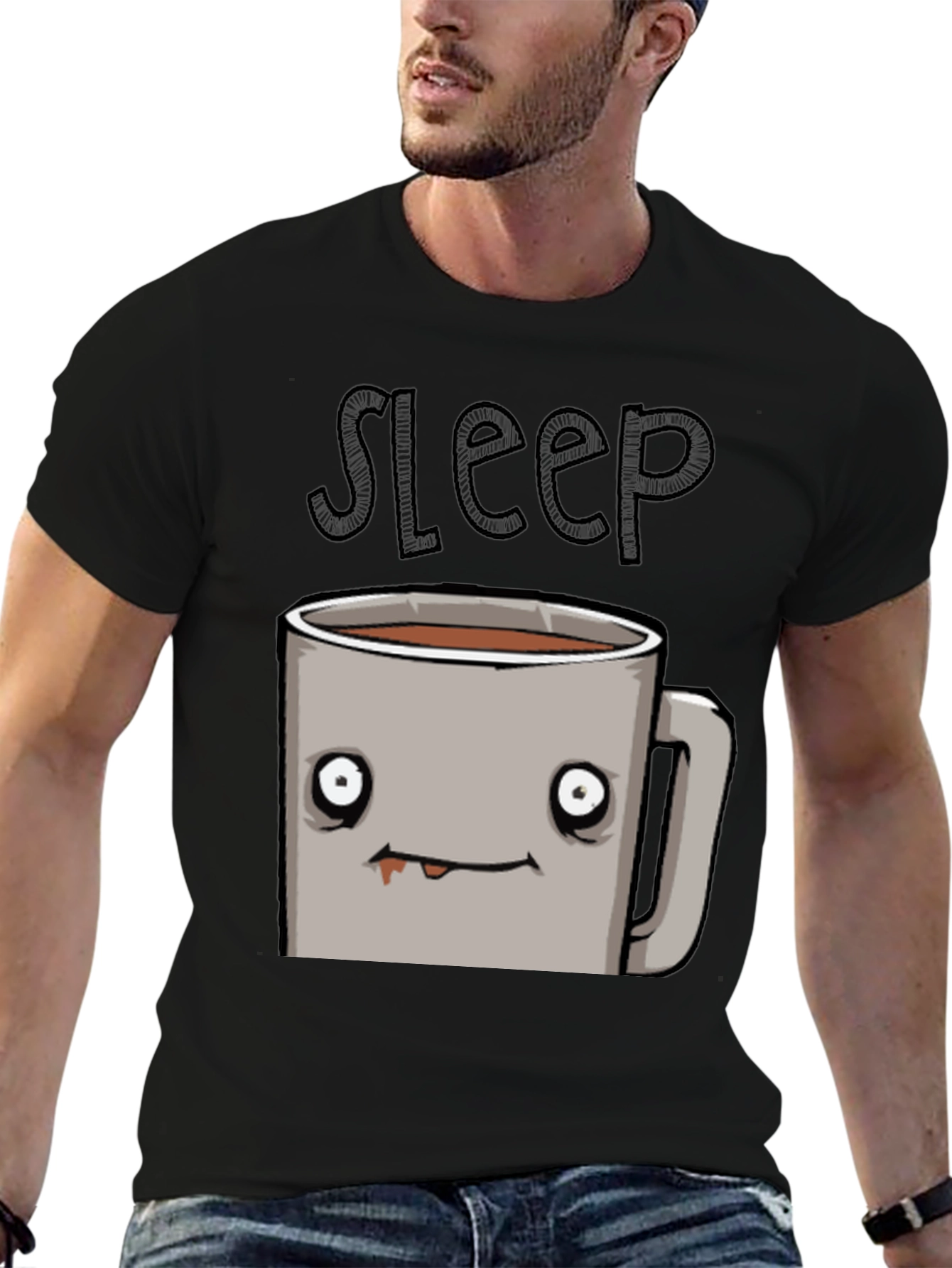Black Sleepy Coffee Cup Graphic Tee - Soft Black T-Shirt view 6