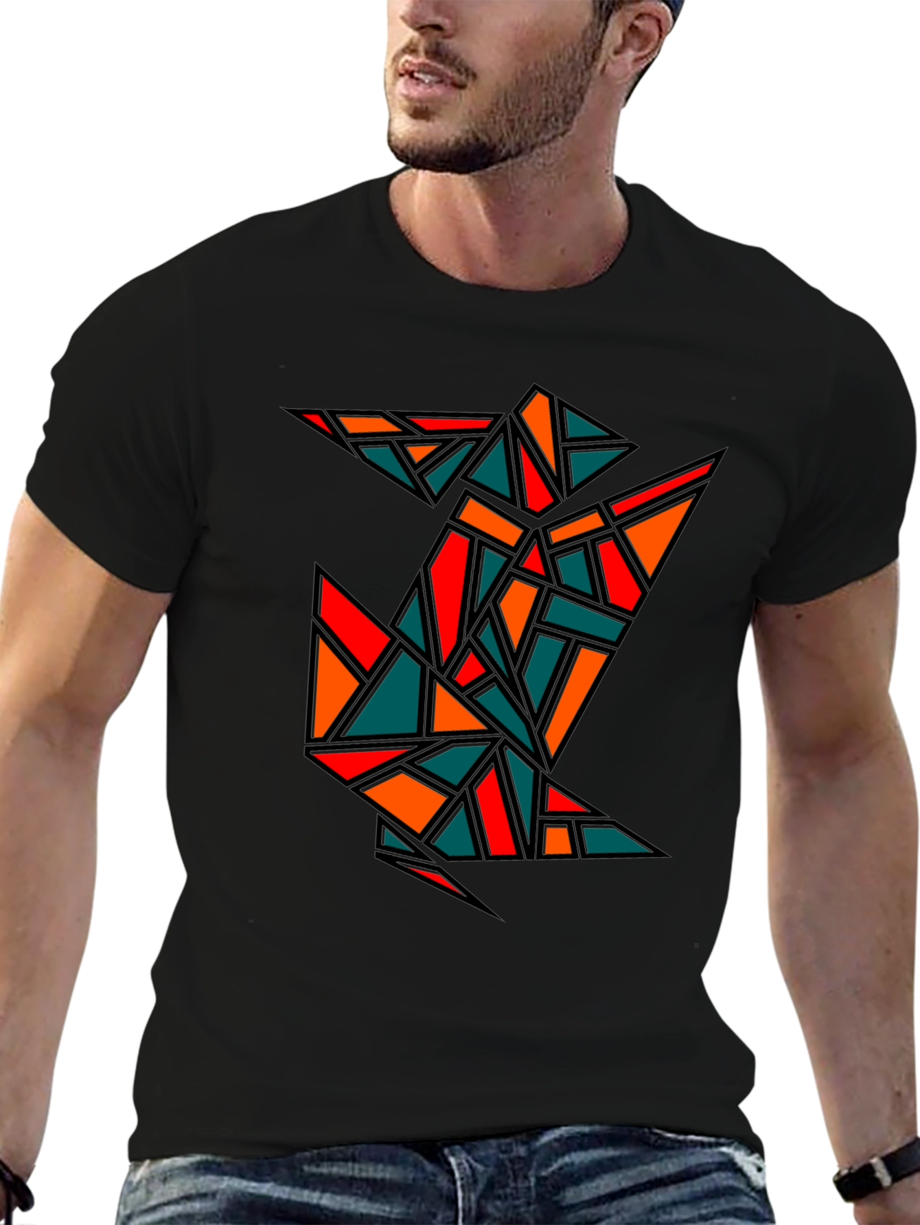 Black Geometric Crane Black T-Shirt view 6
