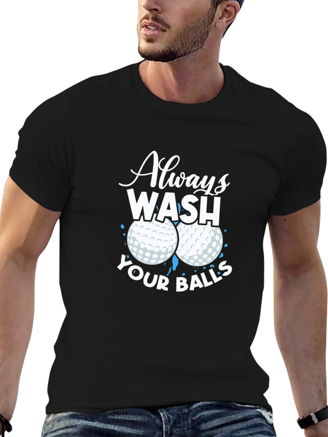 Black Always Wash Your Balls Graphic T-Shirt view 6