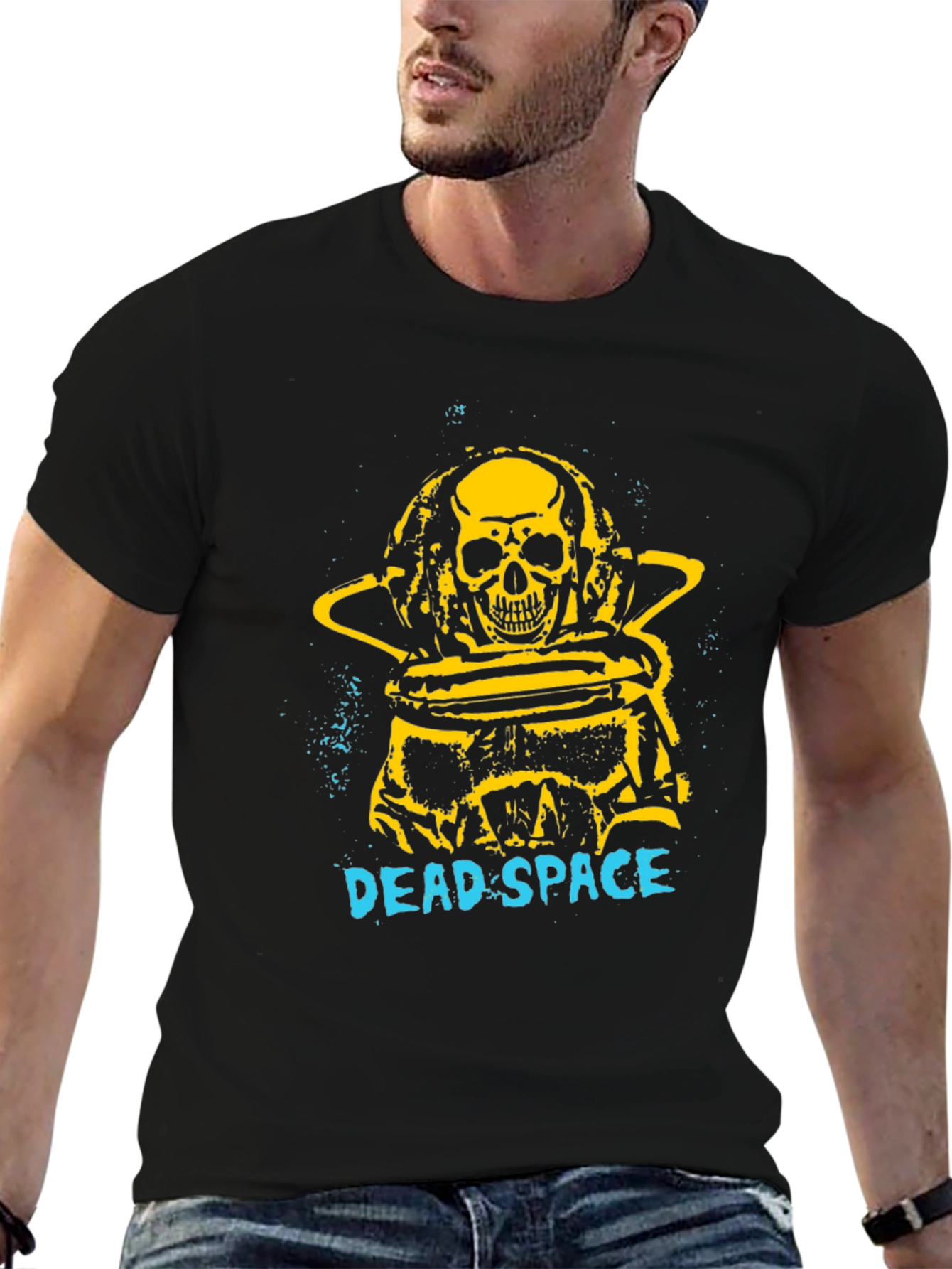 Black Dead Space Graphic T-Shirt - Sci-Fi Skull Design view 6