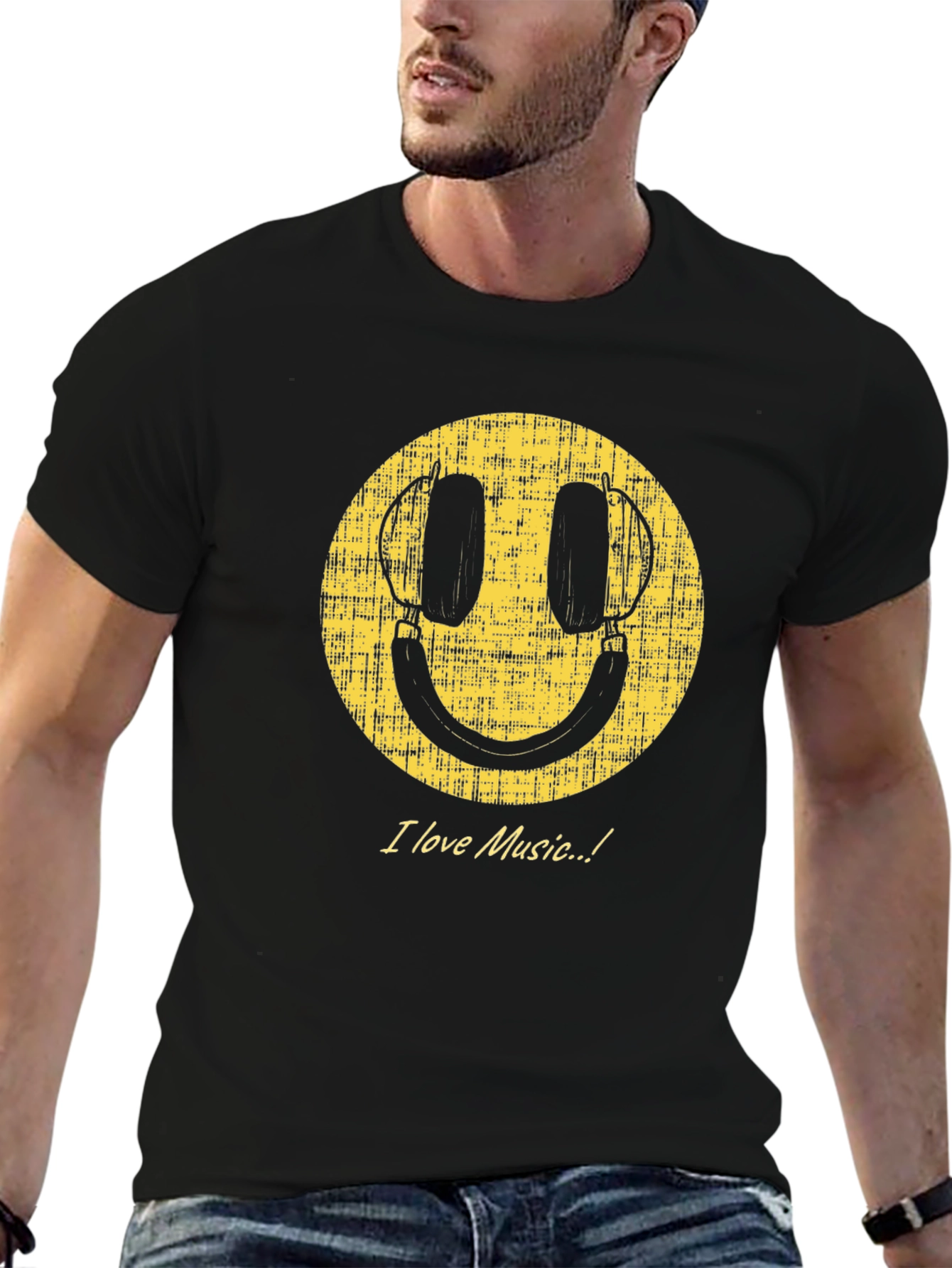 Black I Love Music Smiley Face Graphic Tee view 6