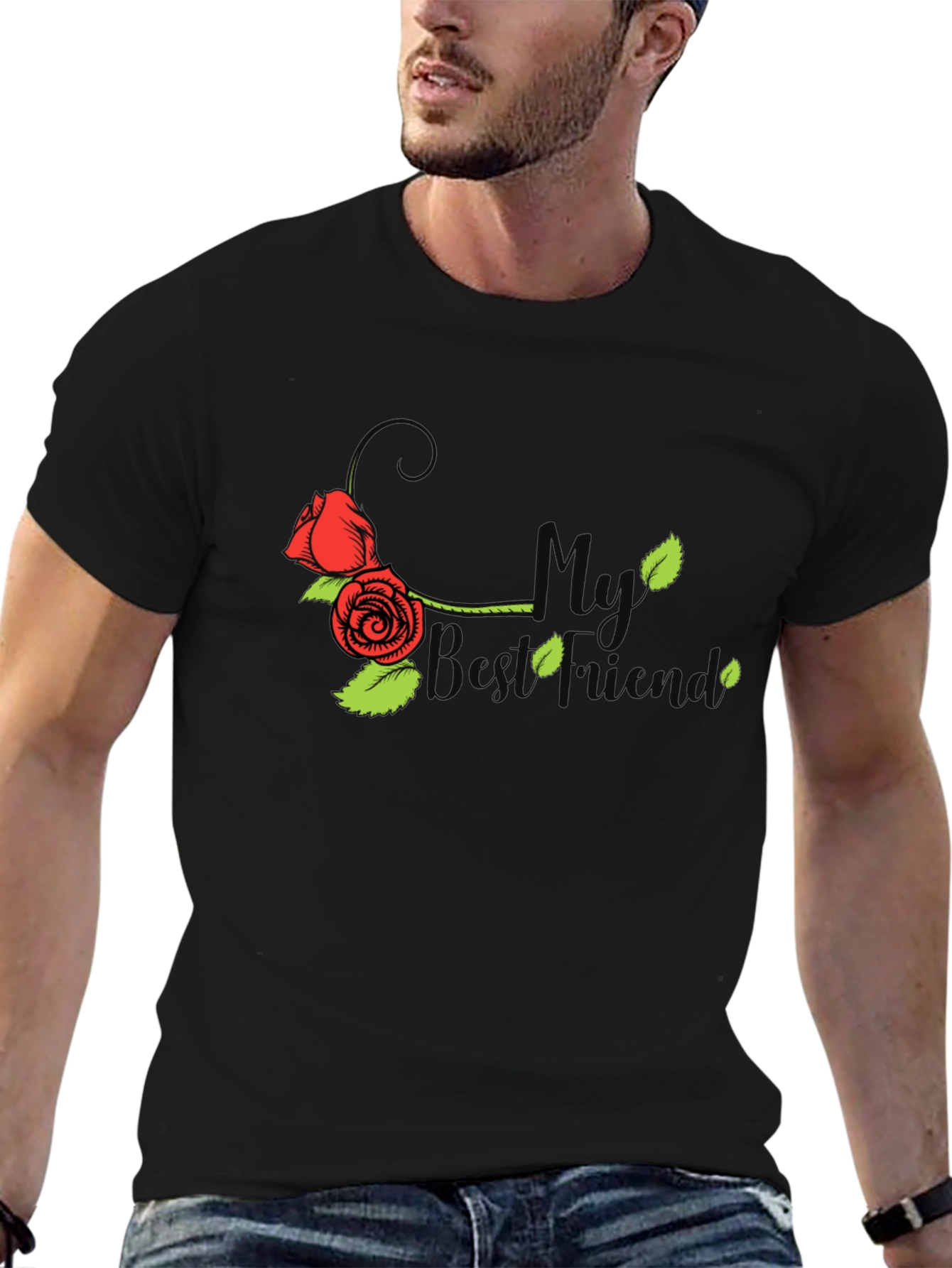 Black My Best Friend Rose Graphic T-Shirt view 6
