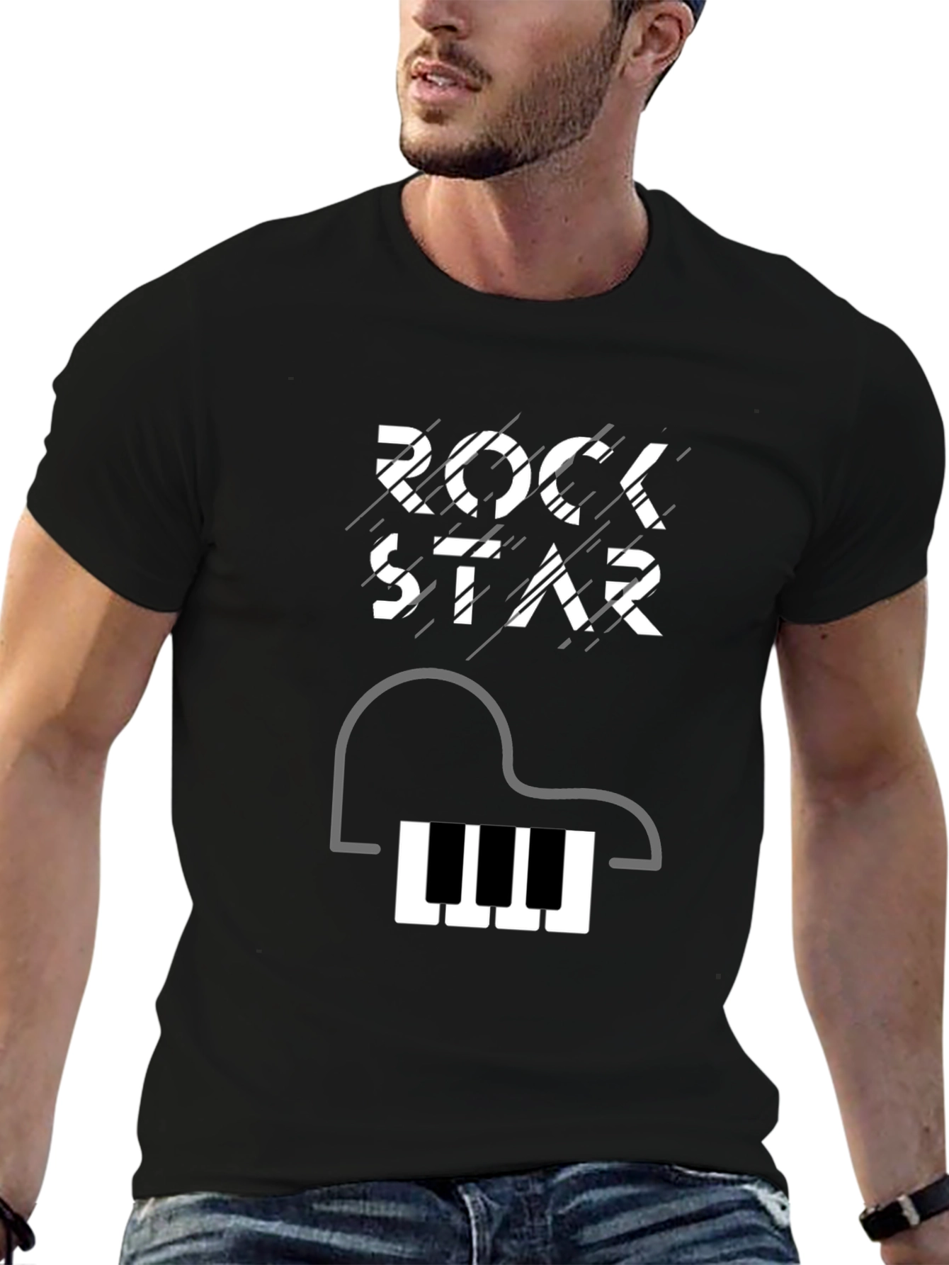 Black Rockstar Piano Graphic Tee - Black Cotton T-Shirt view 6