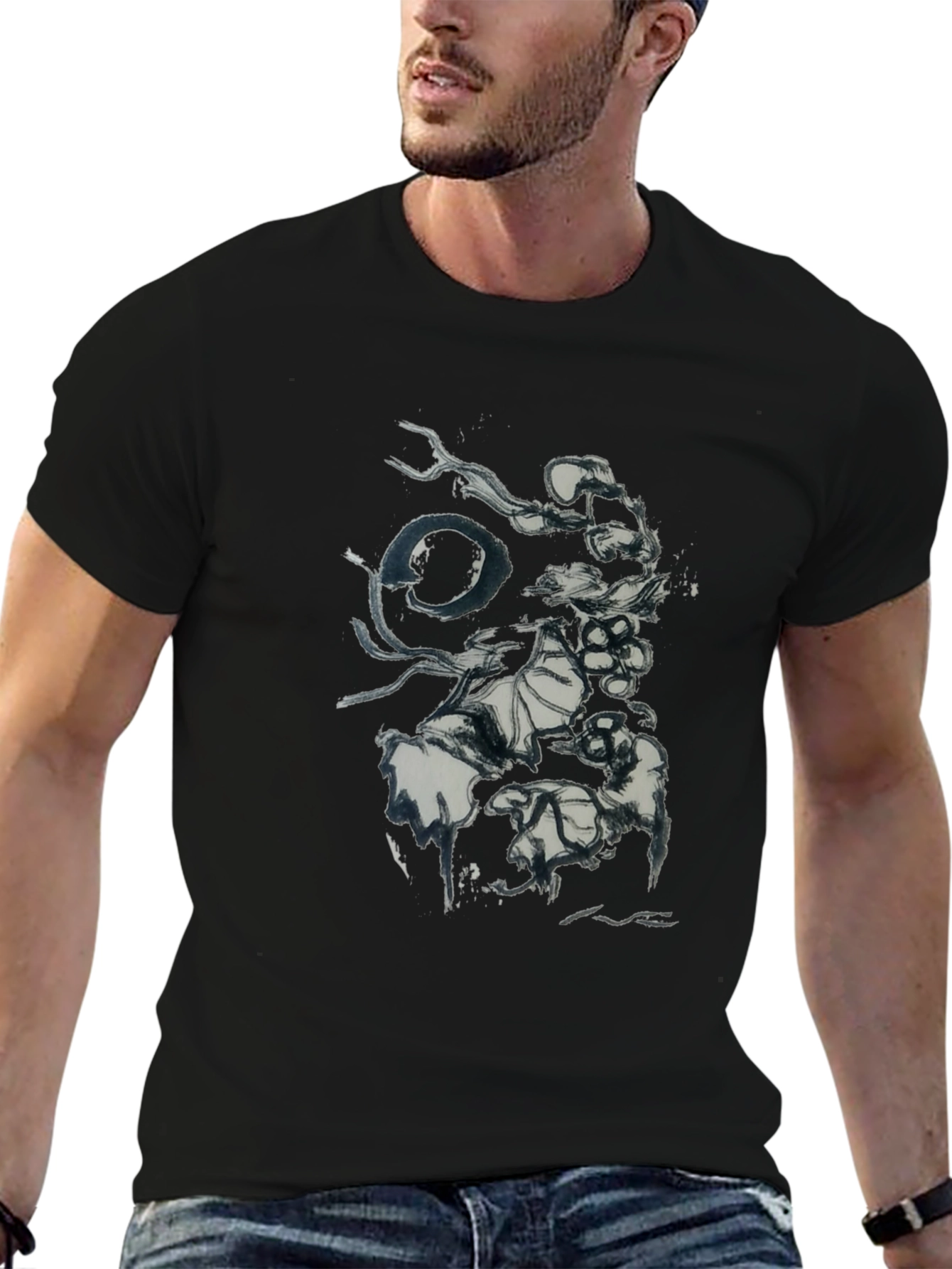 Black Abstract Ink Graphic Black T-Shirt view 6