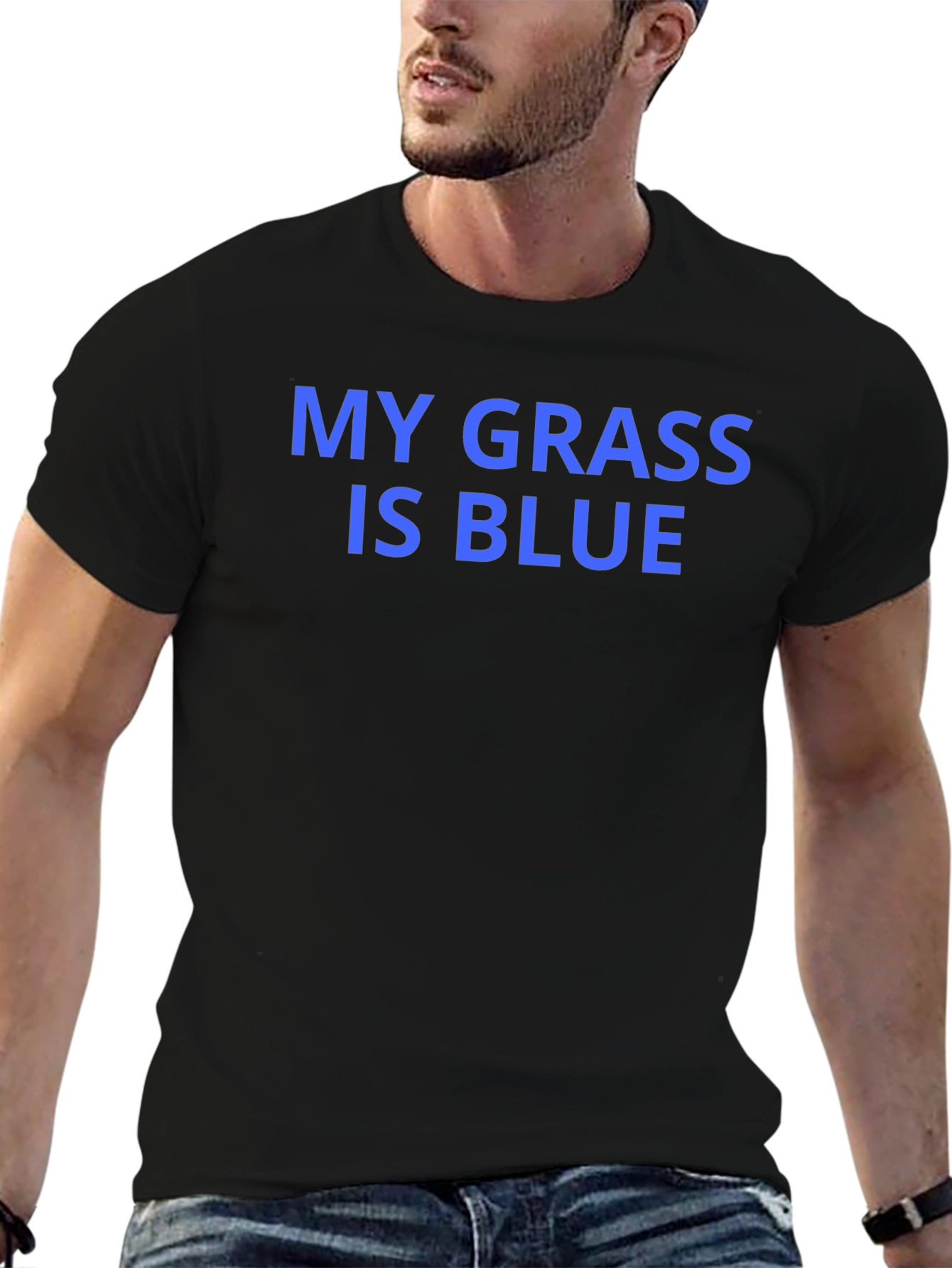 Black My Grass is Blue Graphic T-Shirt view 6