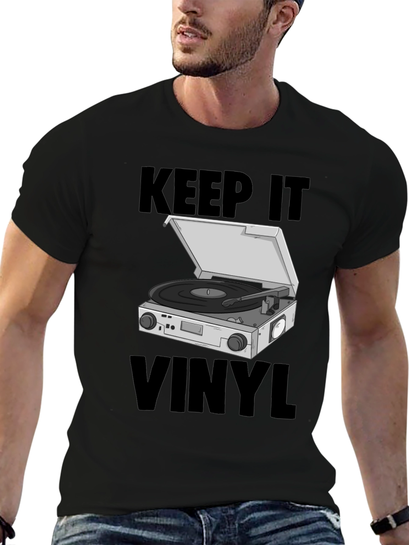 Black Keep it Vinyl T-Shirt - Retro Music Lover Tee view 6