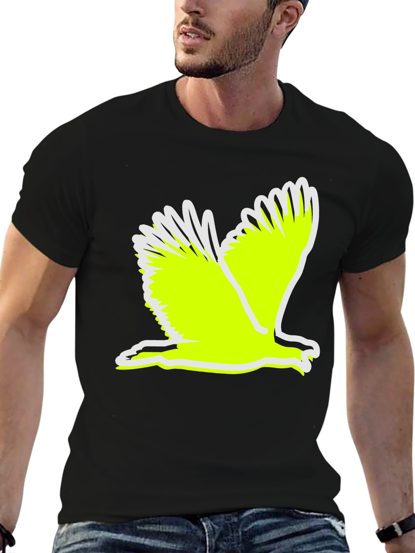 Black Black T-Shirt with Flying Bird Graphic view 6
