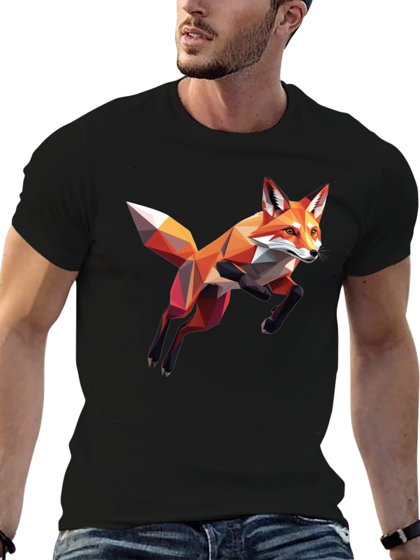 Black Geometric Fox Graphic T-Shirt - Black view 6