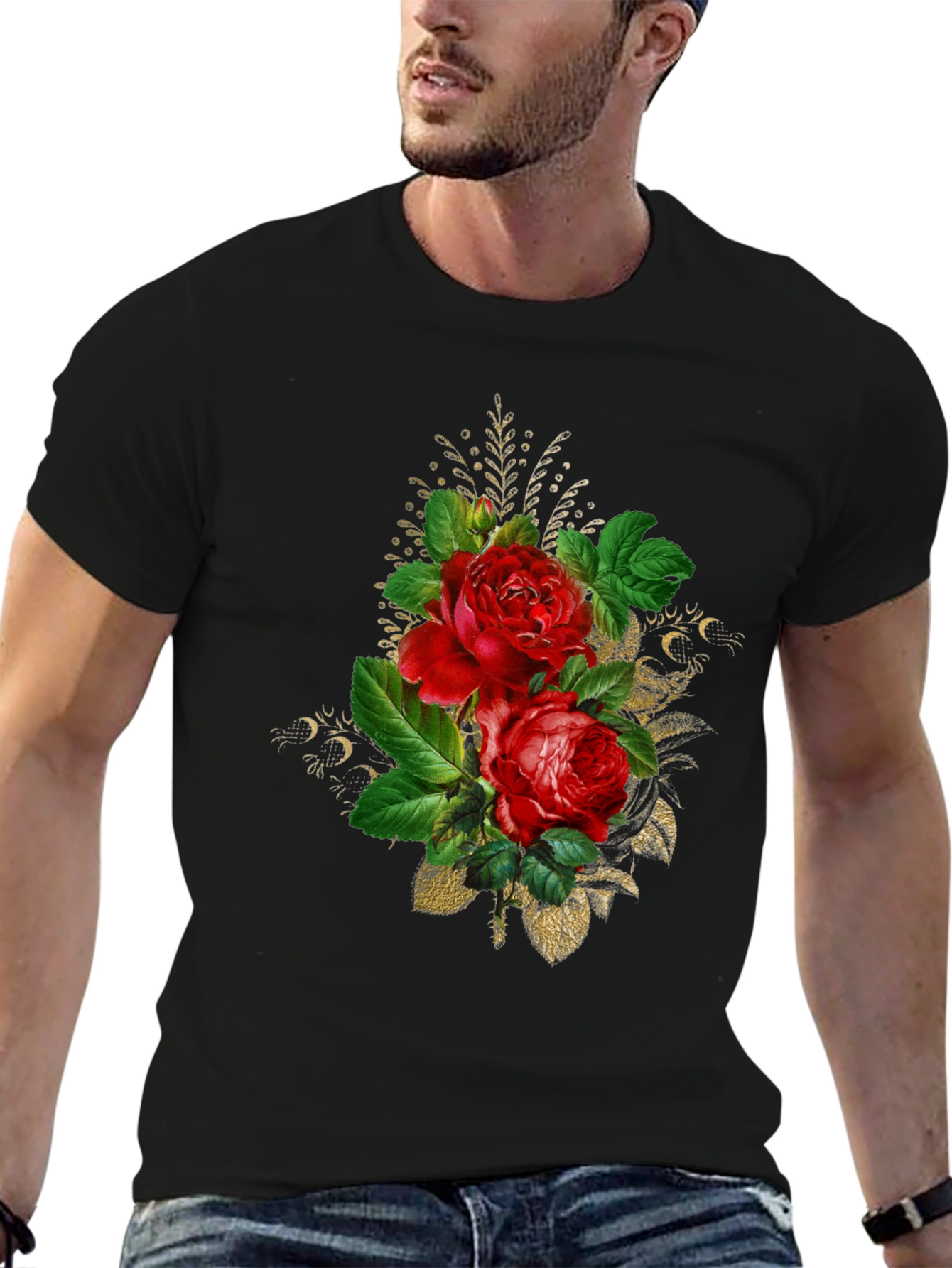Black Floral Rose Graphic Tee - Black view 6