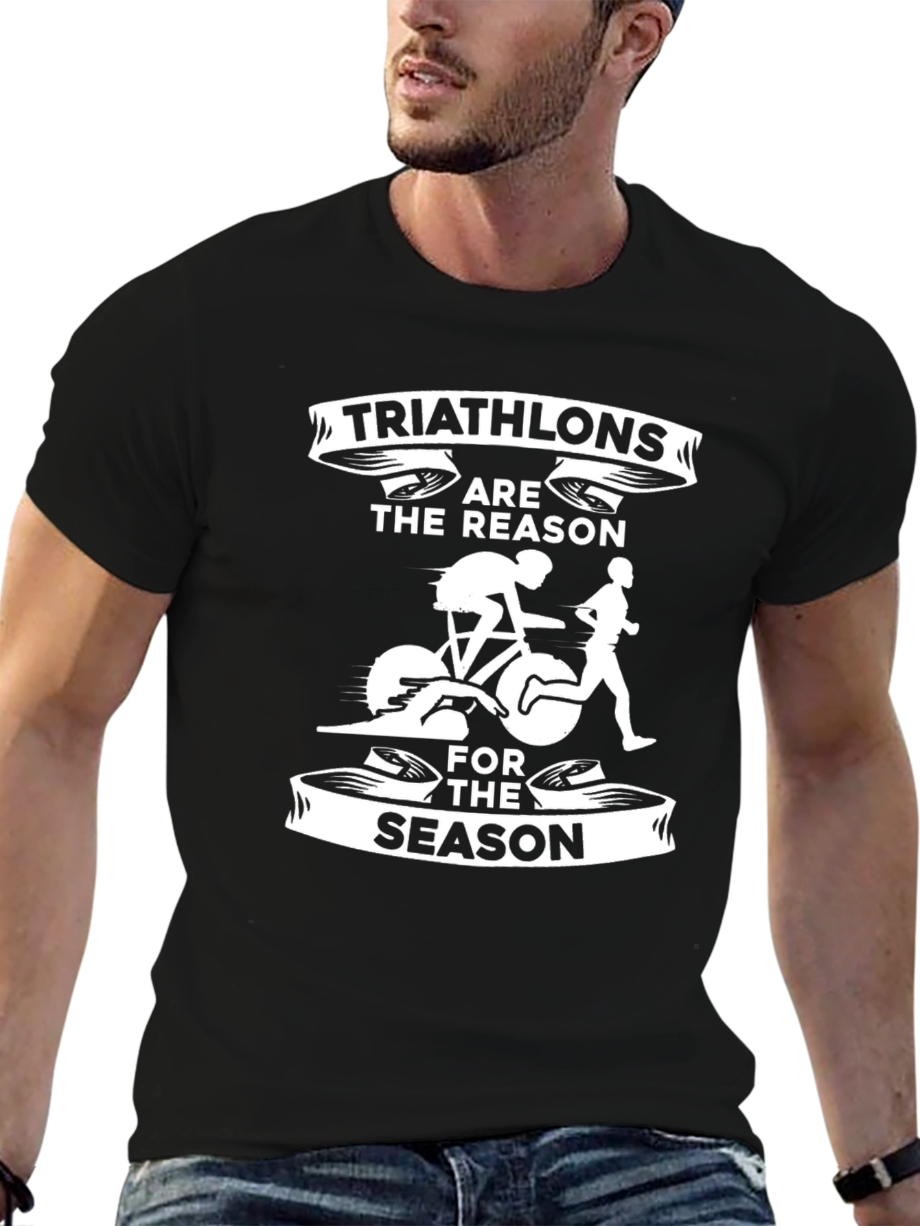 Black Triathlon Season Tee - Black Cotton T-Shirt view 6
