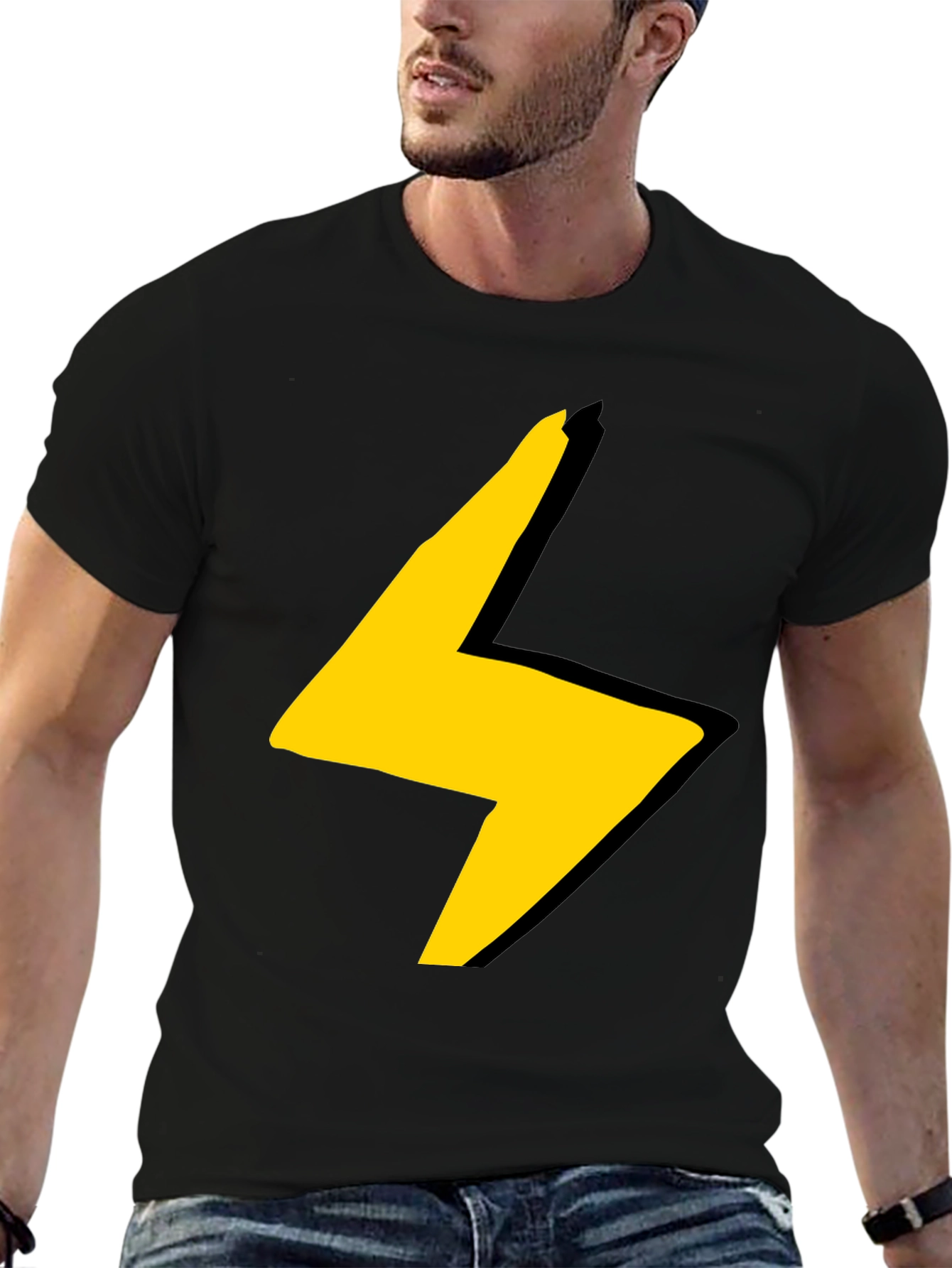 Black Electric Bolt Graphic Tee - Black Cotton Blend view 6