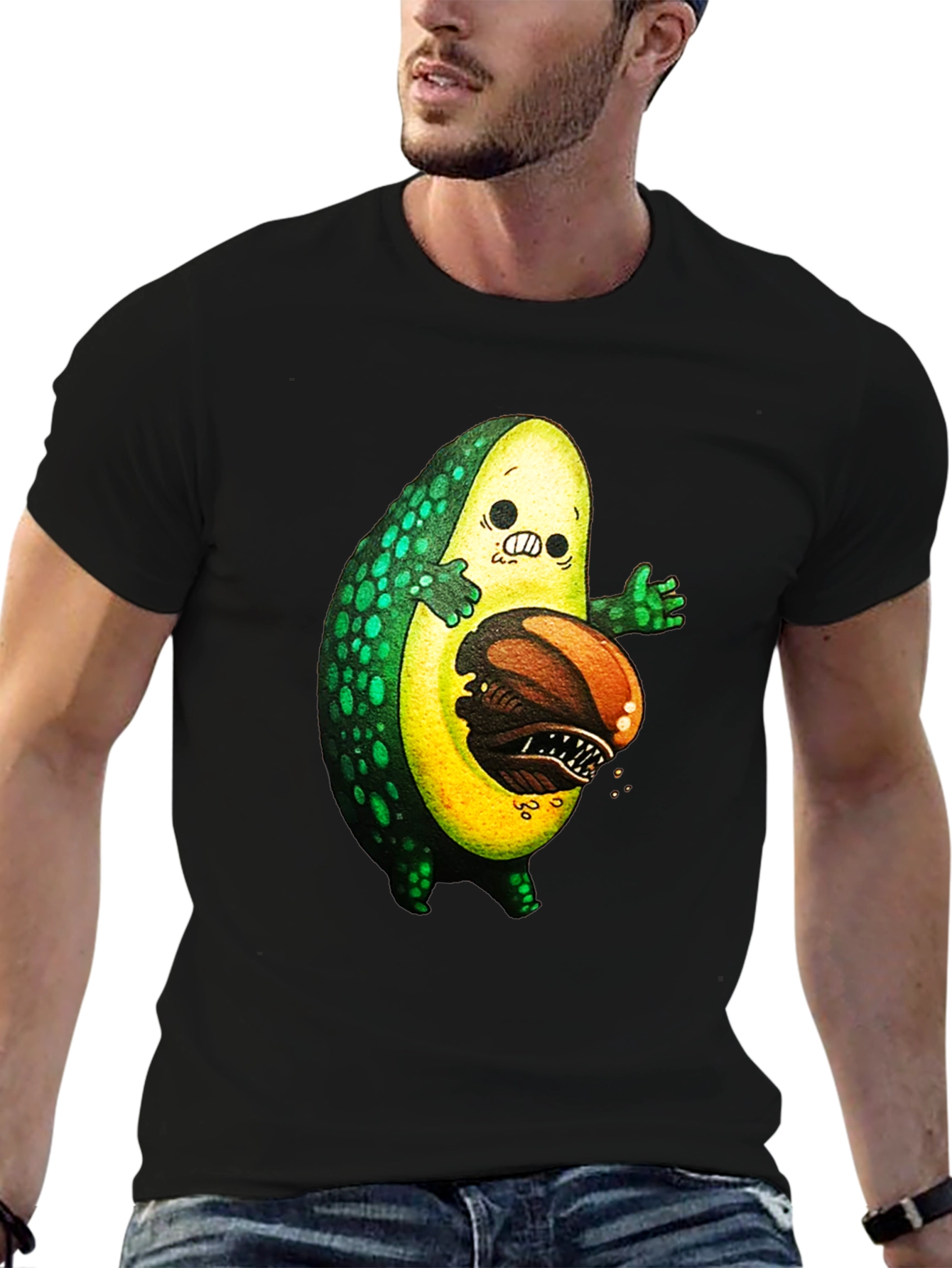 Black Avocado Monster Graphic T-Shirt - Unique Design view 6