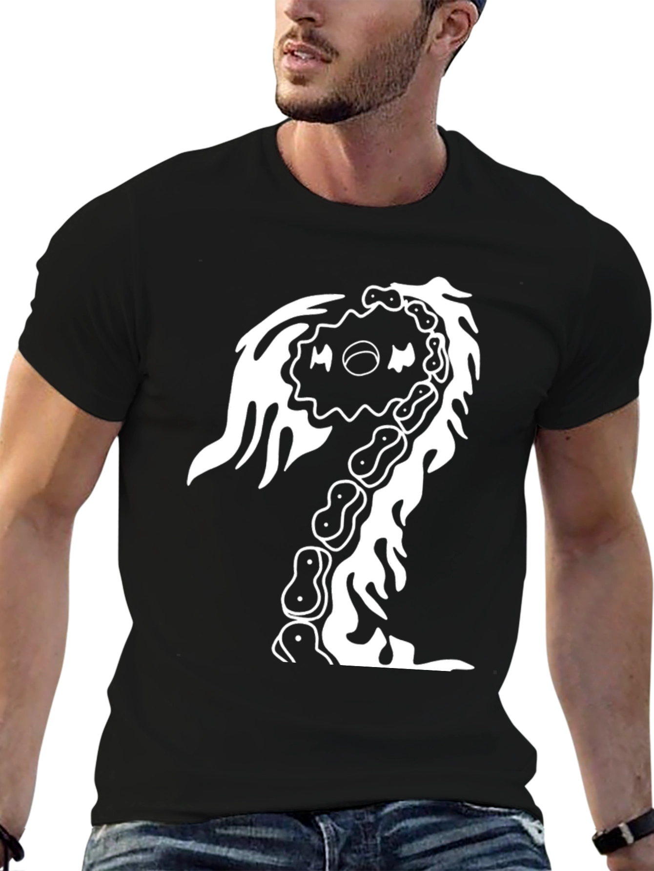 Black Unique Graphic Print Black T-Shirt view 6