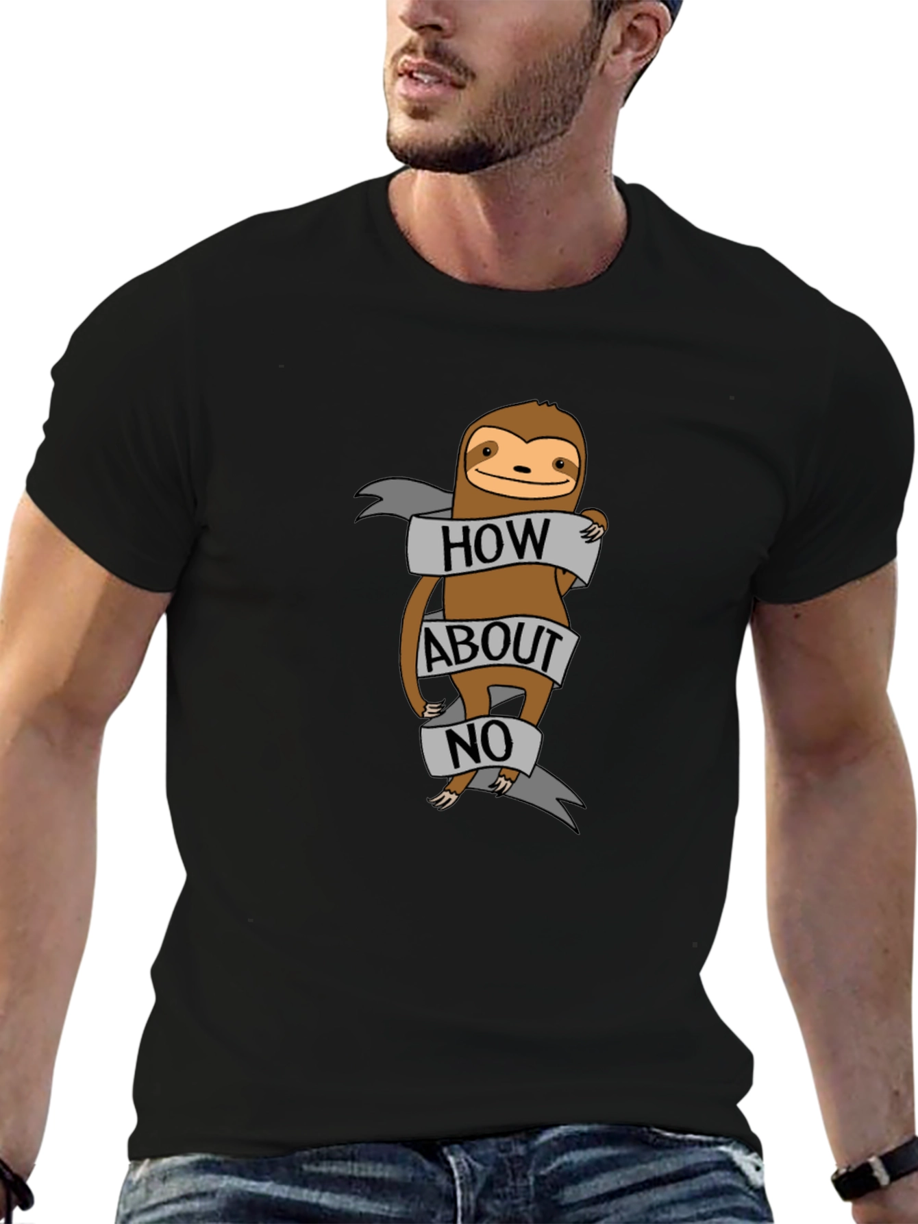 Black How About No Sloth Graphic Tee - Soft Black Cotton Blend view 6