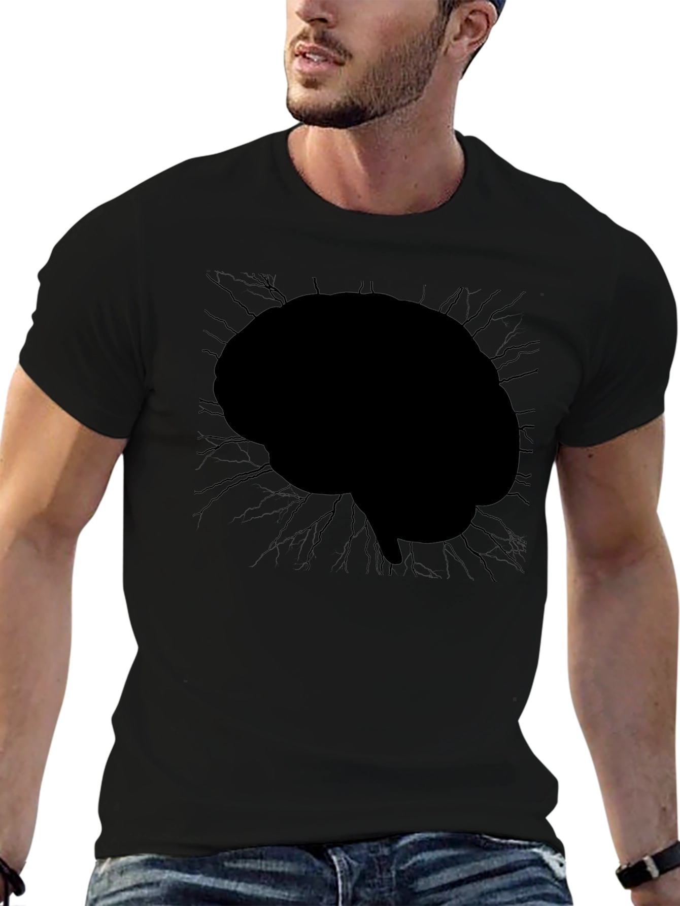 Black Brain Graphic Tee - Mens Black Crew Neck T-Shirt view 6