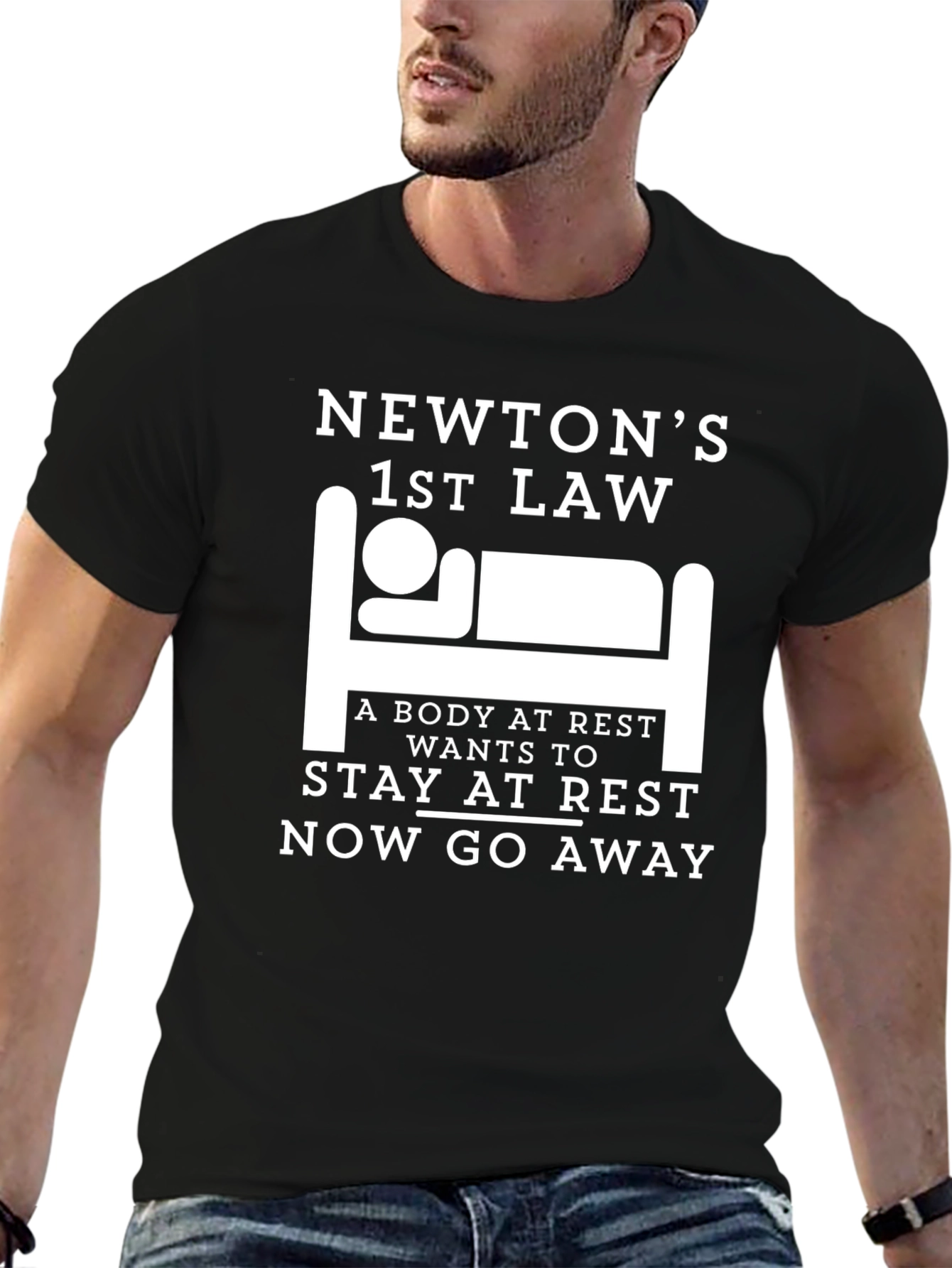 Black Newton's 1st Law Black T-Shirt - Funny Science Tee view 6