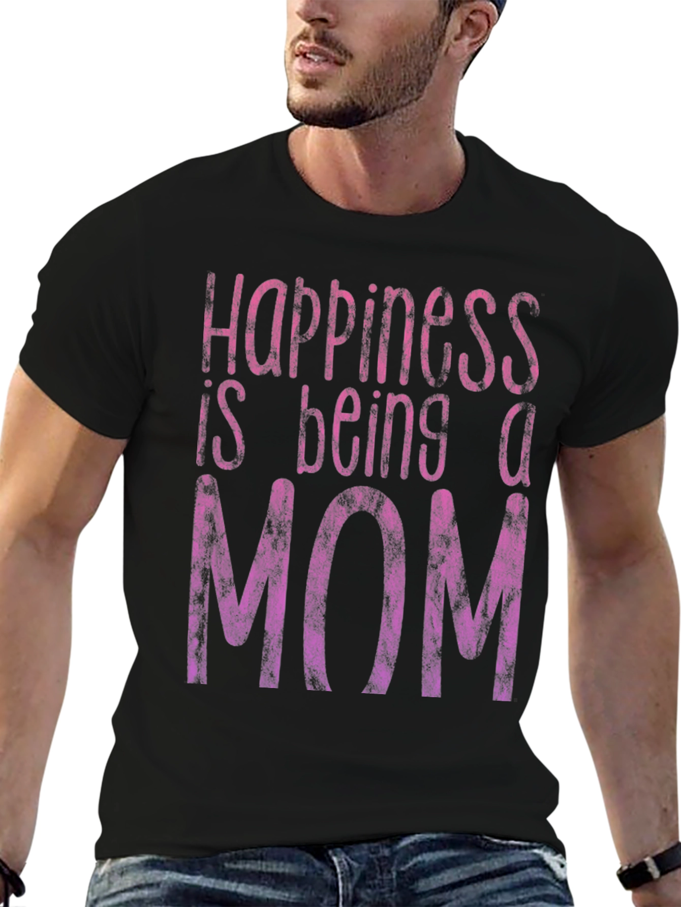 Black Happiness Is Being A Mom T-Shirt - Black view 6