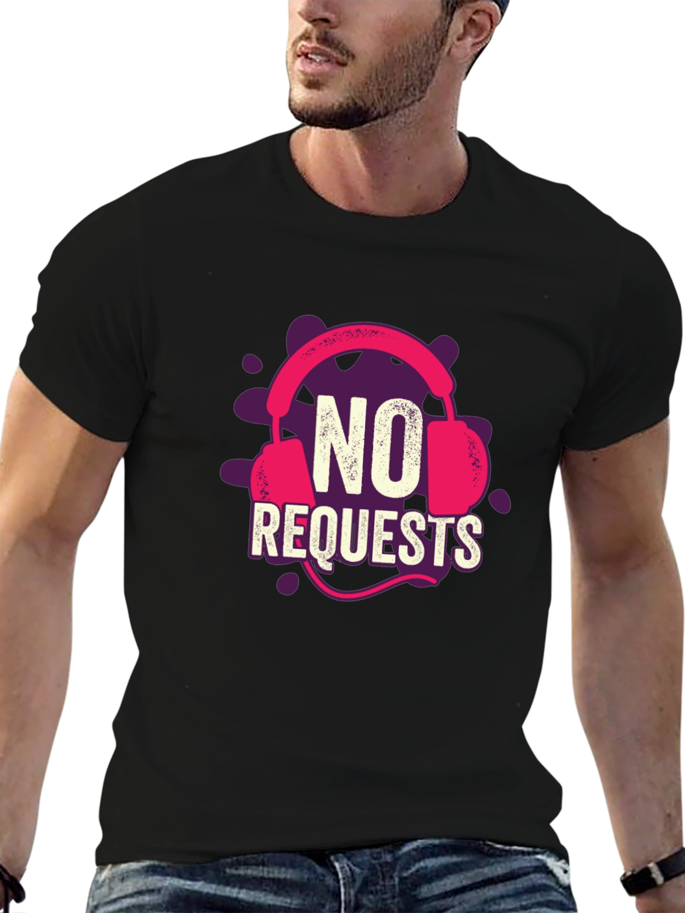 Black No Requests Headphone Graphic T-Shirt view 6