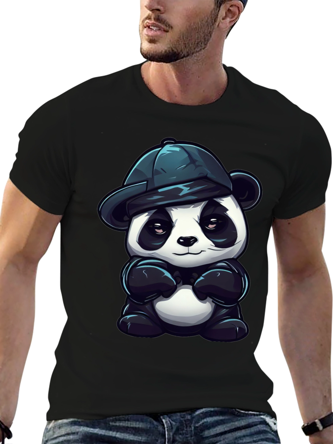 Black Cool Panda Graphic Tee - Unisex Black T-Shirt view 6