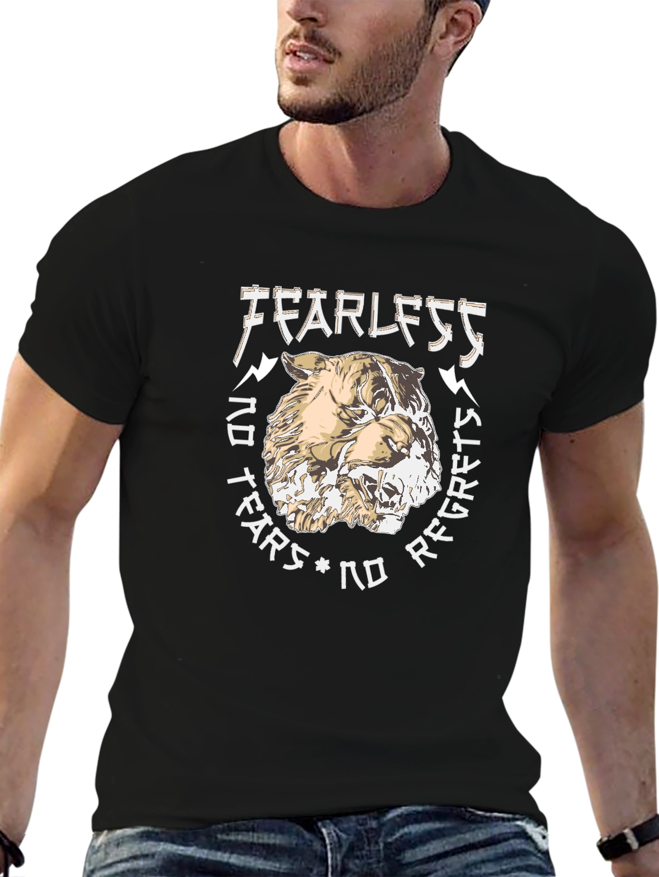 Black Fearless Graphic Print T-Shirt - Black view 6