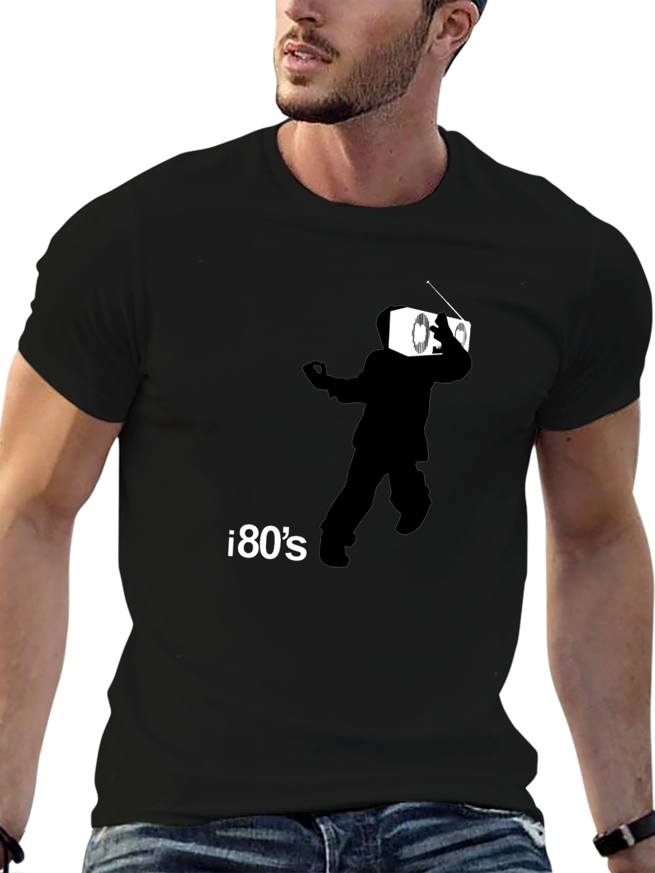 Black Retro 80's Radio Head Graphic Tee - Black view 6