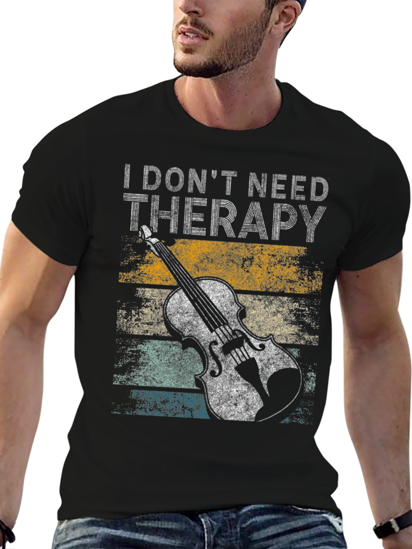 Black I Don't Need Therapy Violin T-Shirt view 6