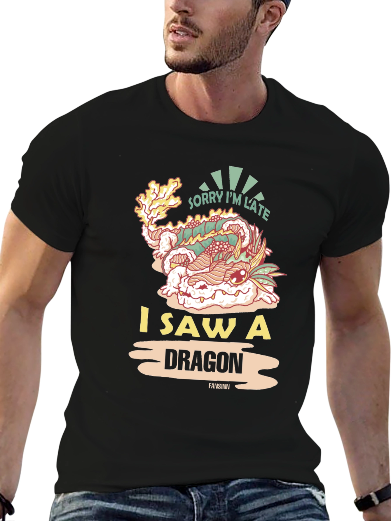 Black Sorry I'm Late Dragon T-Shirt view 6