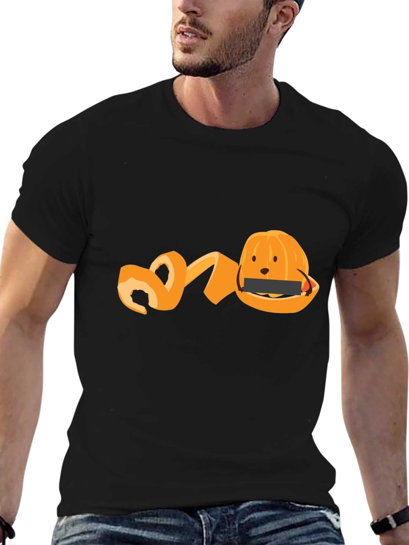 Black Funny Orange Peel T-Shirt - Fruit Graphic Tee view 6