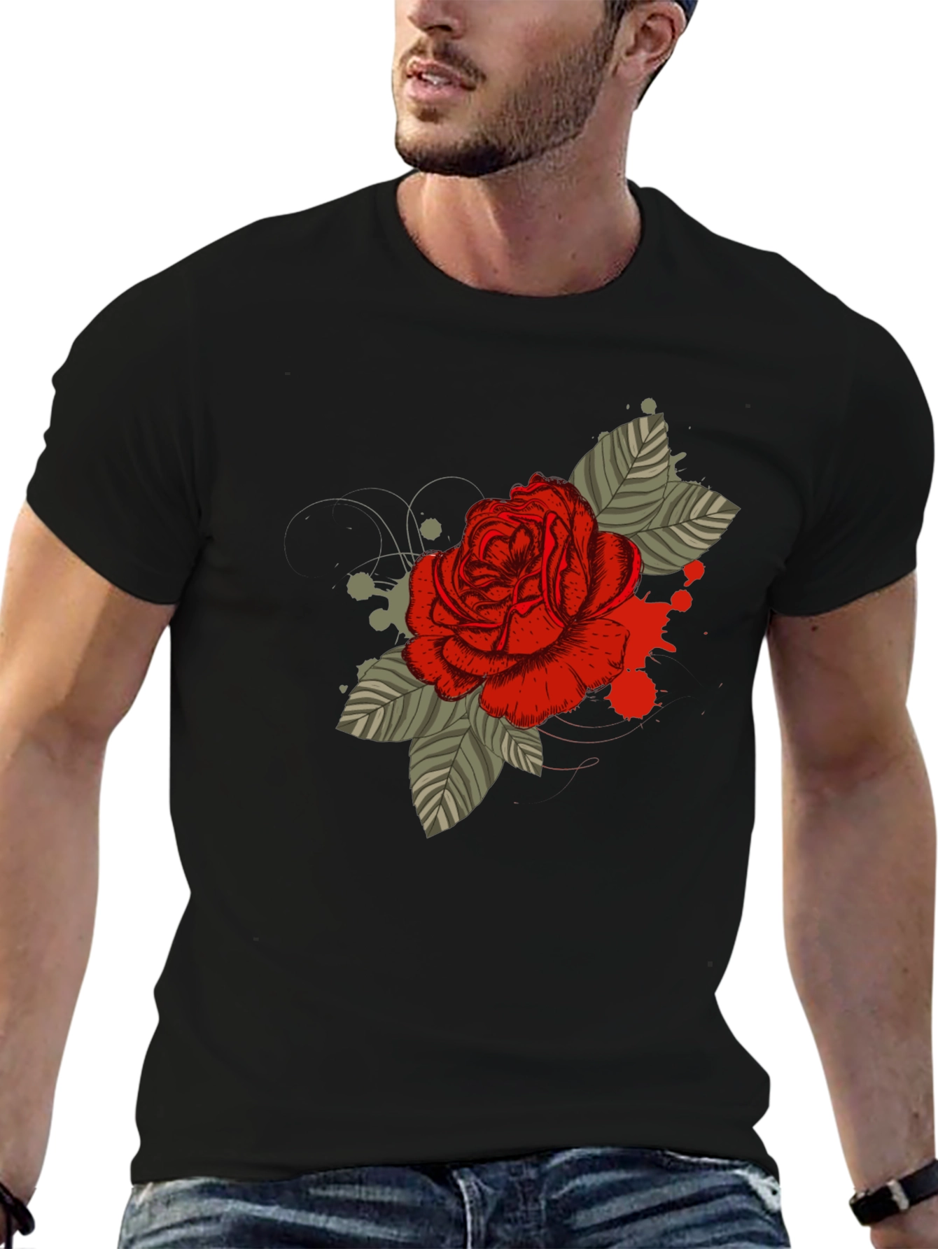 Black Rose Graphic T-Shirt - Men's Black Tee view 6