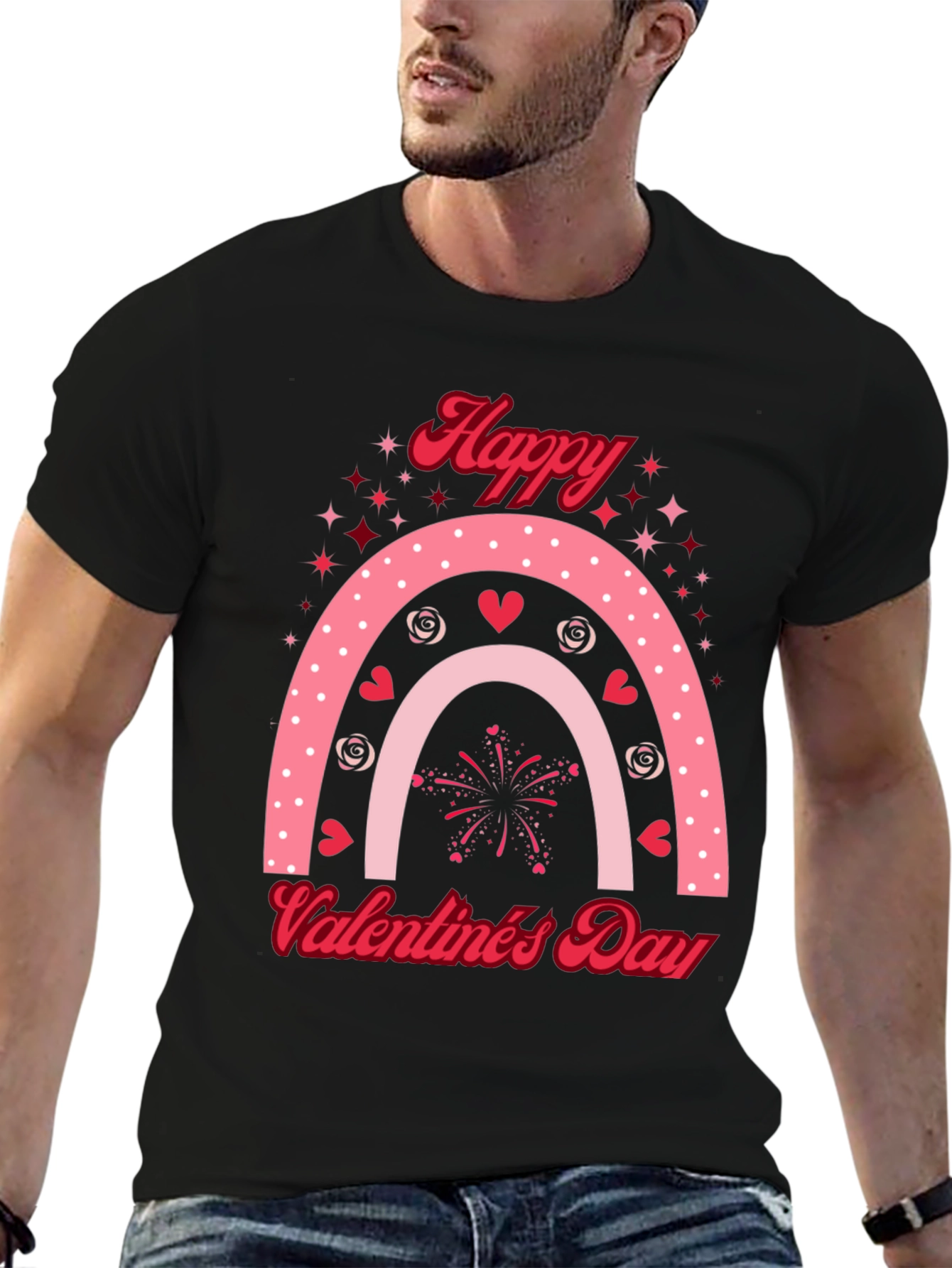 Black Happy Valentine's Day Rainbow T-Shirt view 6