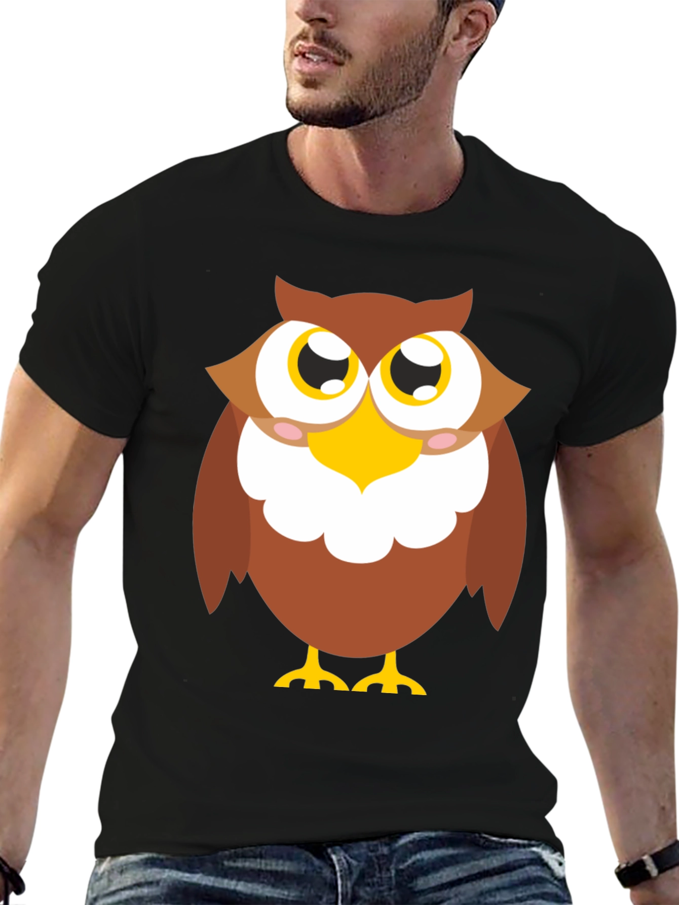 Black Owl Graphic Tee - Black Cotton Blend Casual Shirt view 6
