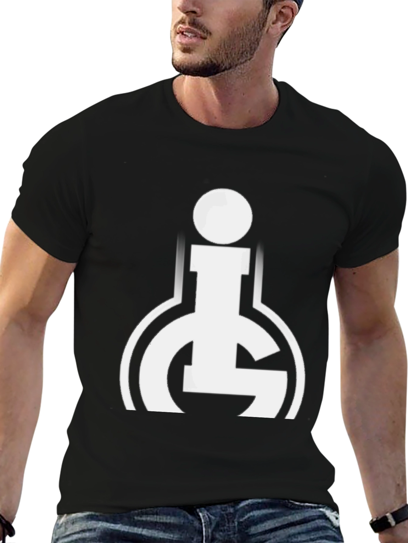 Black Black T-Shirt with White Graphic Design view 6