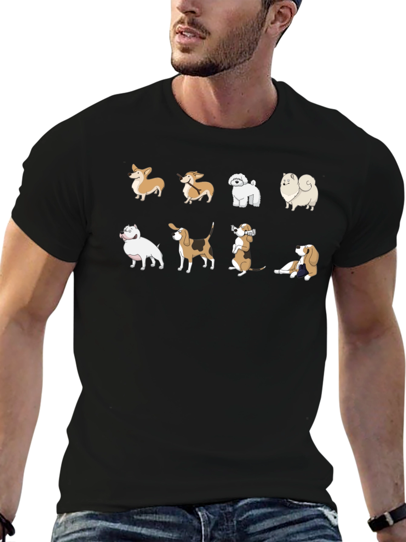 Black Dog Breed Cartoon Graphic T-Shirt view 6