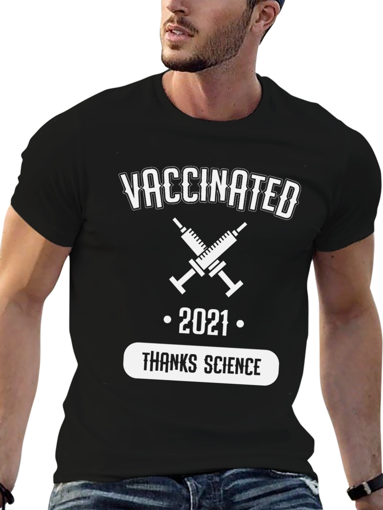 Black Vaccinated 2021 Thanks Science T-Shirt view 6