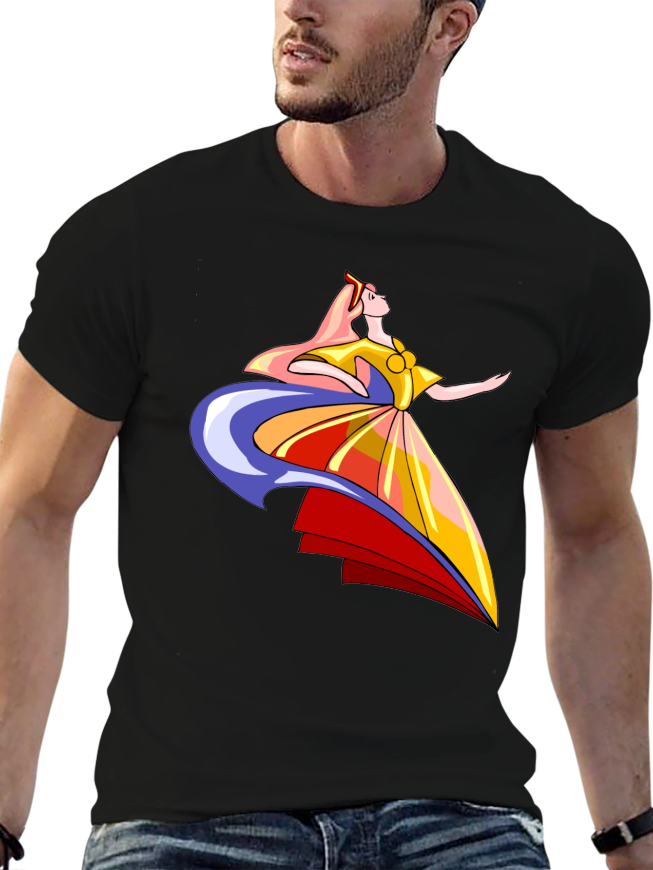 Black Elegant Dancer Graphic Tee - Black Cotton T-Shirt view 6