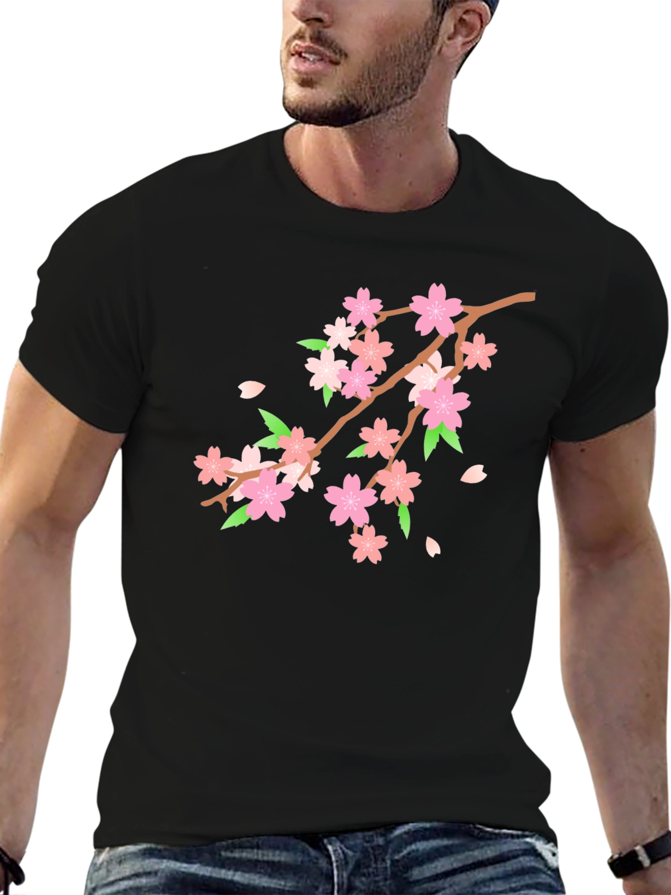 Black Cherry Blossom T-Shirt - Black Floral Tee view 6
