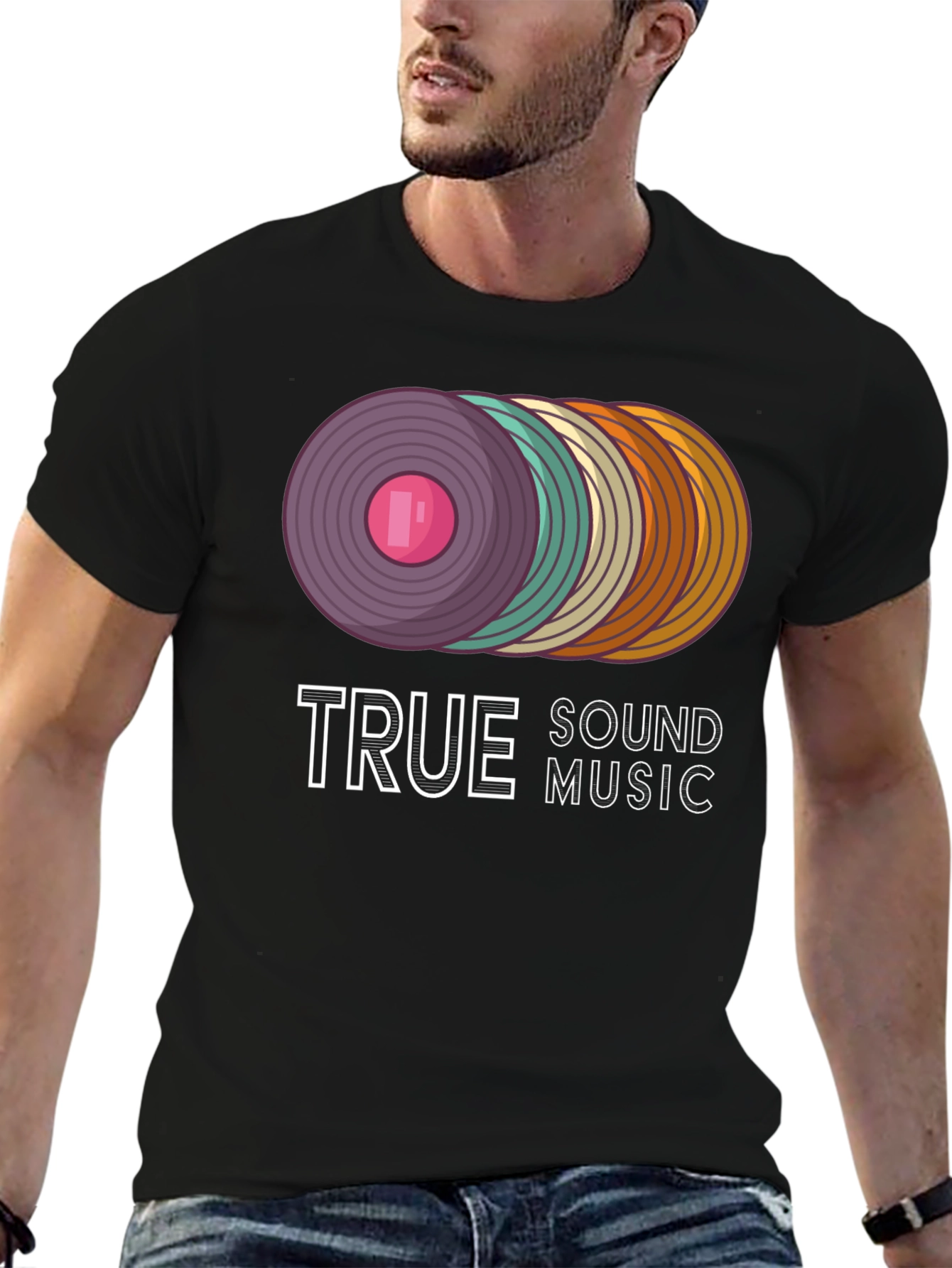 Black True Sound Music Retro Vinyl Record Graphic Tee view 6