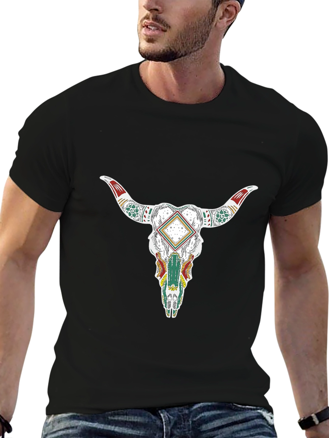 Black Bull Skull Graphic T-Shirt view 6