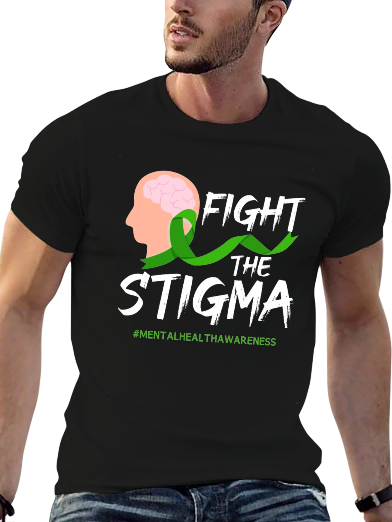 Black Fight Stigma T-Shirt Mental Health Awareness Tee view 6
