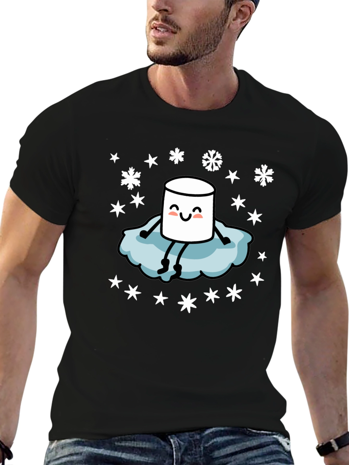 Black Marshmallow Snow Day T-Shirt - Cute Winter Tee view 6