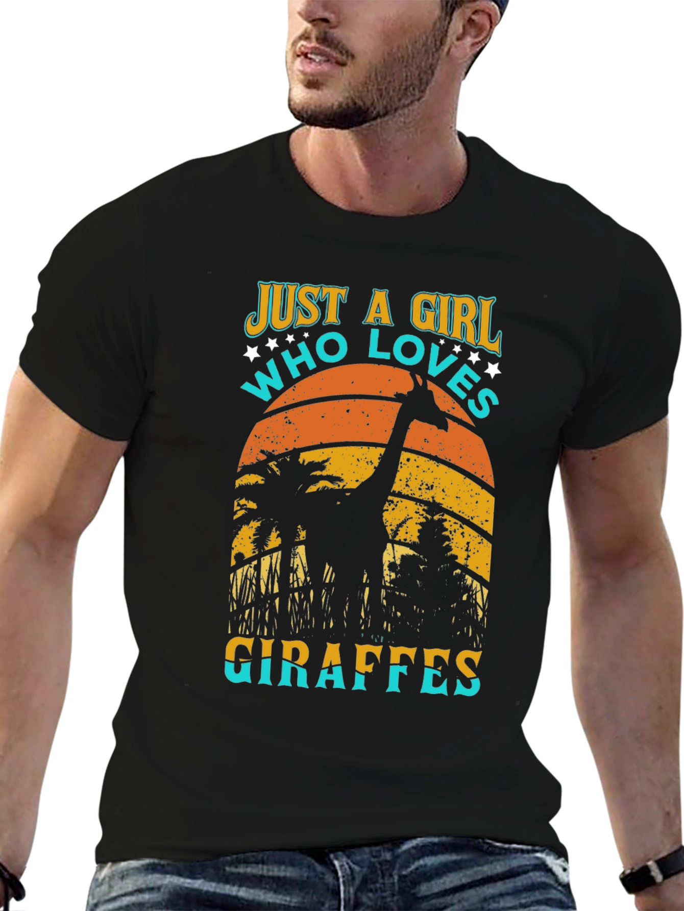 Black Just A Girl Who Loves Giraffes T-Shirt view 6