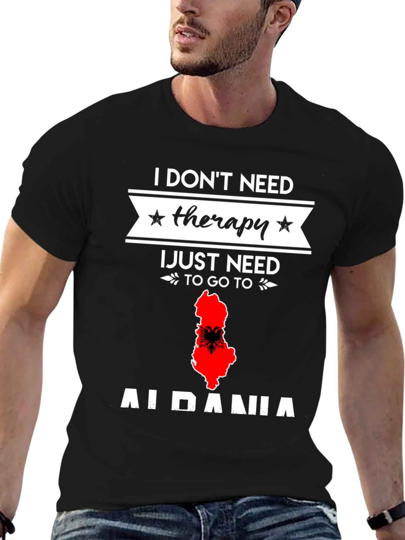 Black Albania Therapy T-Shirt - Travel Lover Gift view 6