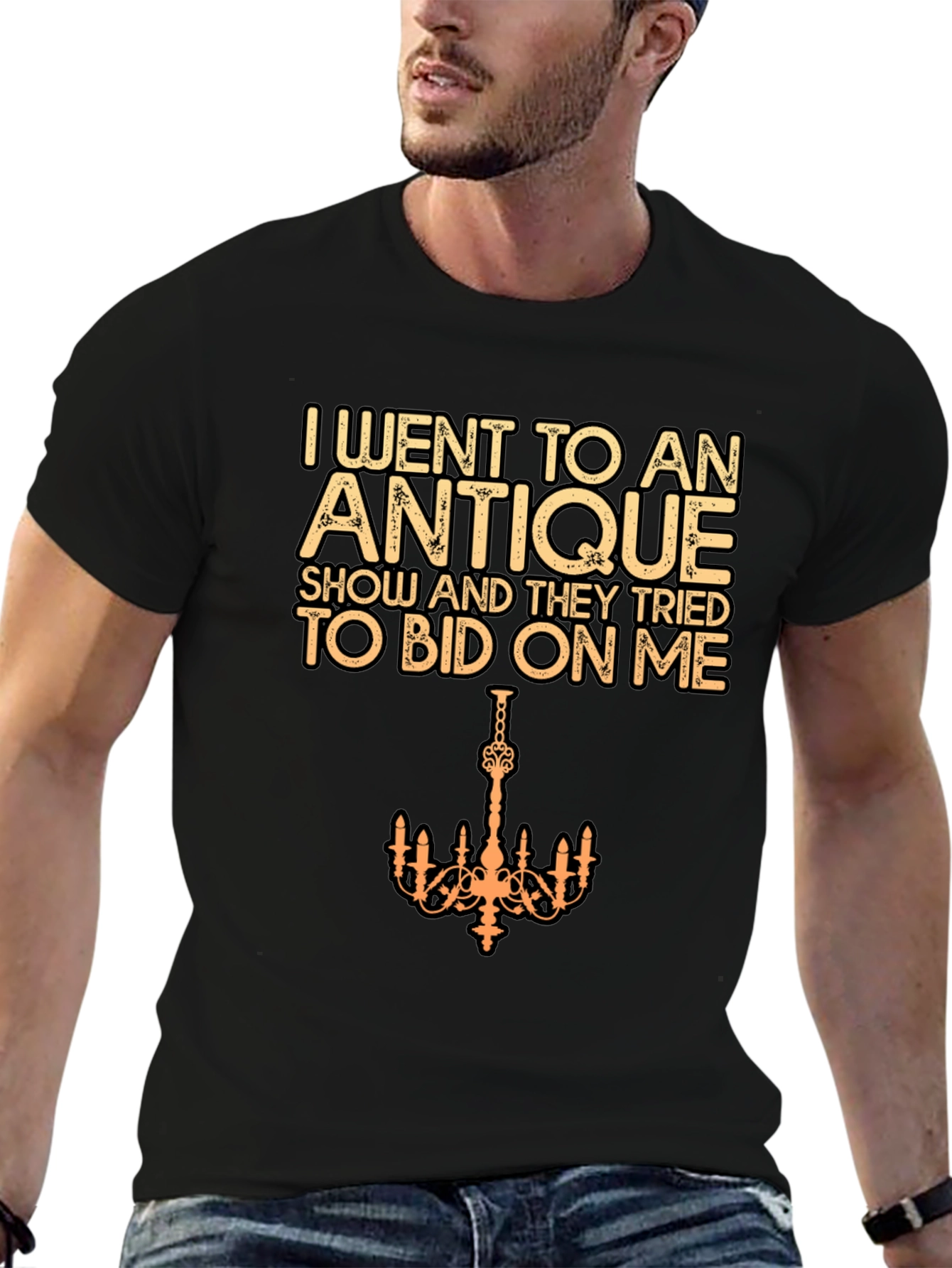Black Antique Show Humor T-Shirt - Bid On Me view 6