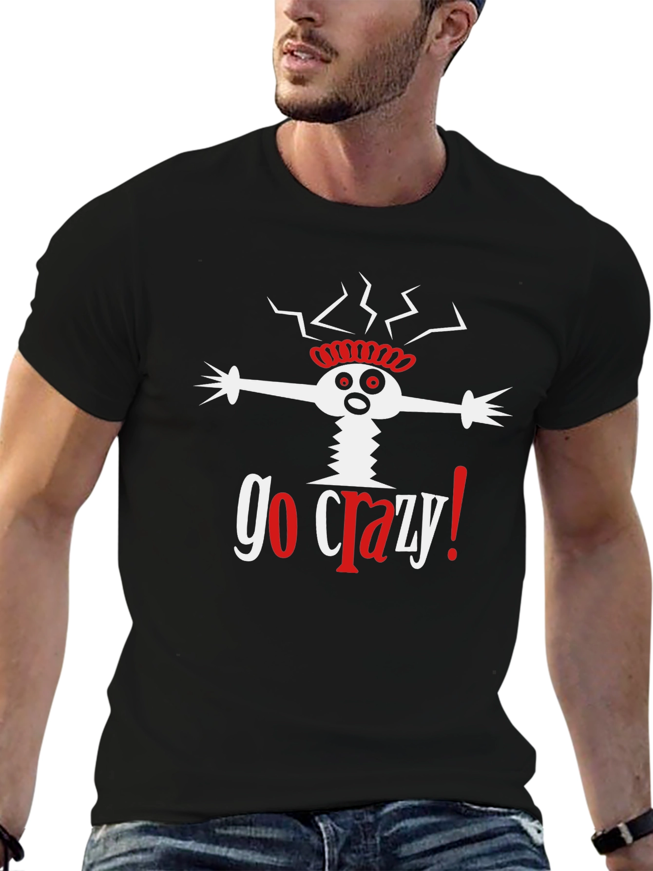 Black Go Crazy! Graphic Print Black T-Shirt view 6