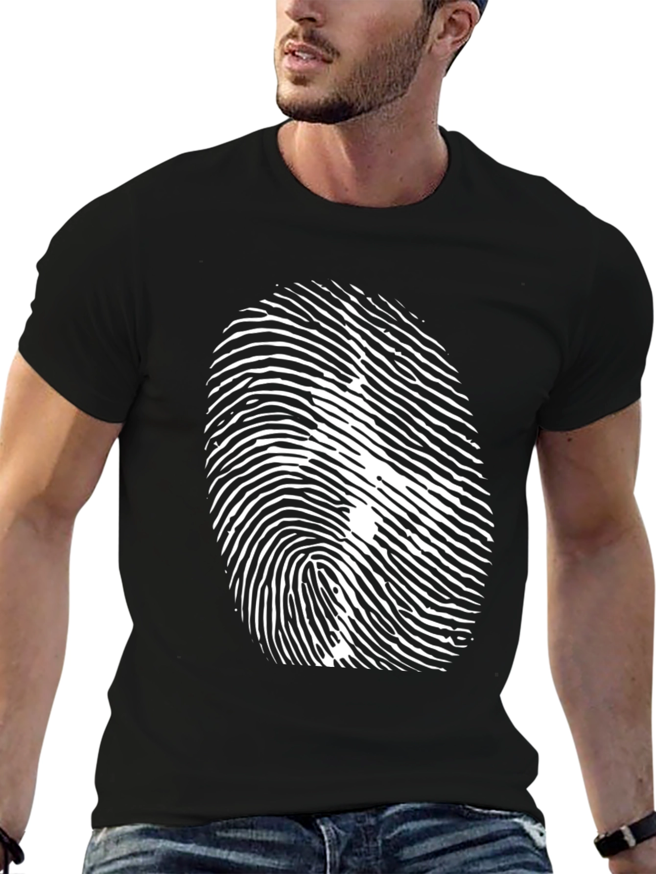 Black Fingerprint Graphic Black T-Shirt view 6