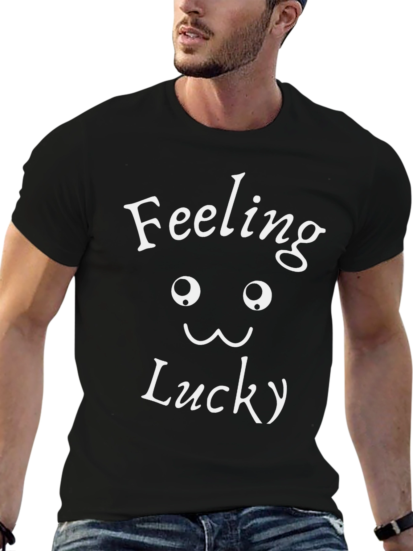 Black Feeling Lucky Graphic Print T-Shirt - Black view 6