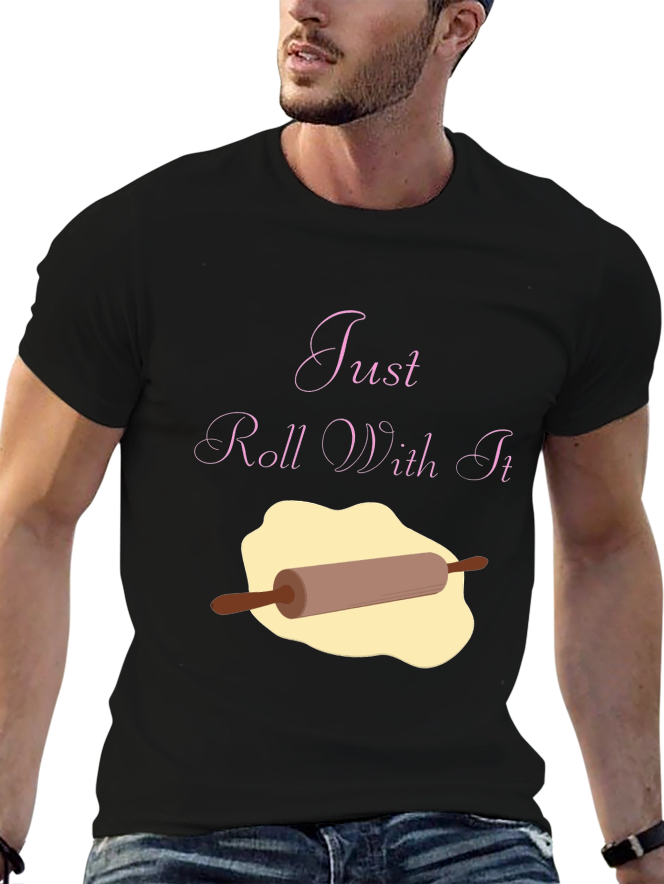 Black Just Roll With It Funny Baking T-Shirt view 6