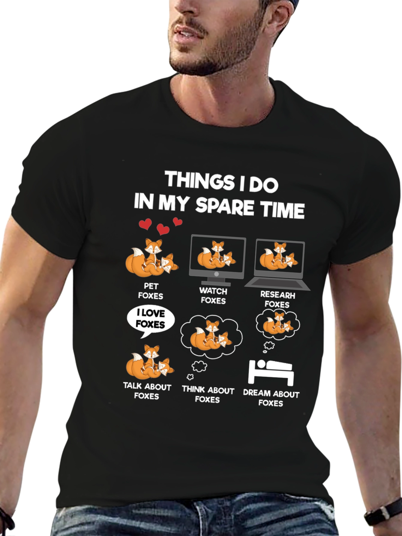 Black Funny Fox Lover T-Shirt - Spare Time Activities view 6