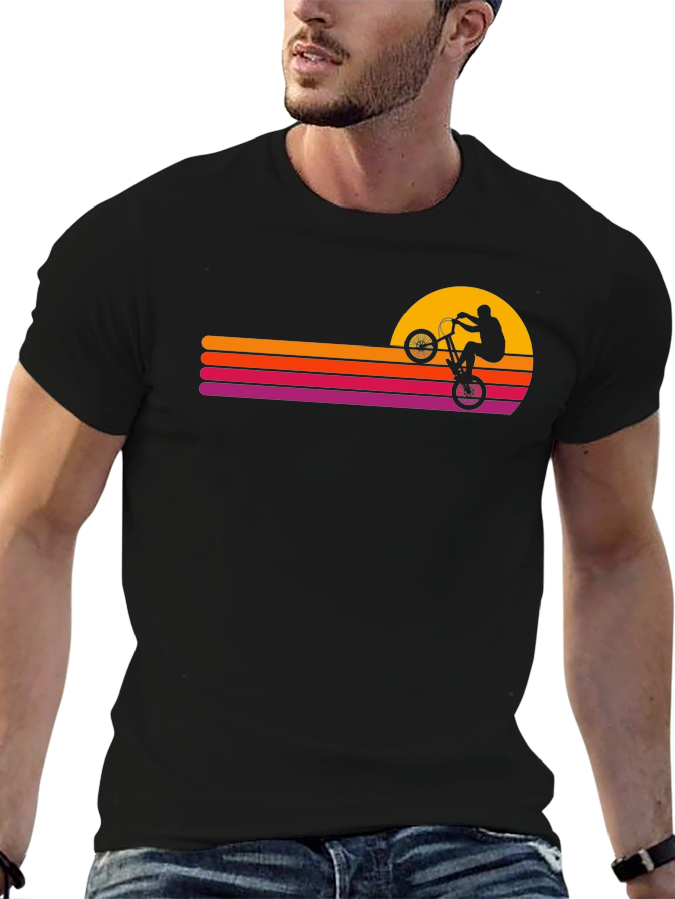 Black Retro Sunset BMX Rider Graphic Tee view 6
